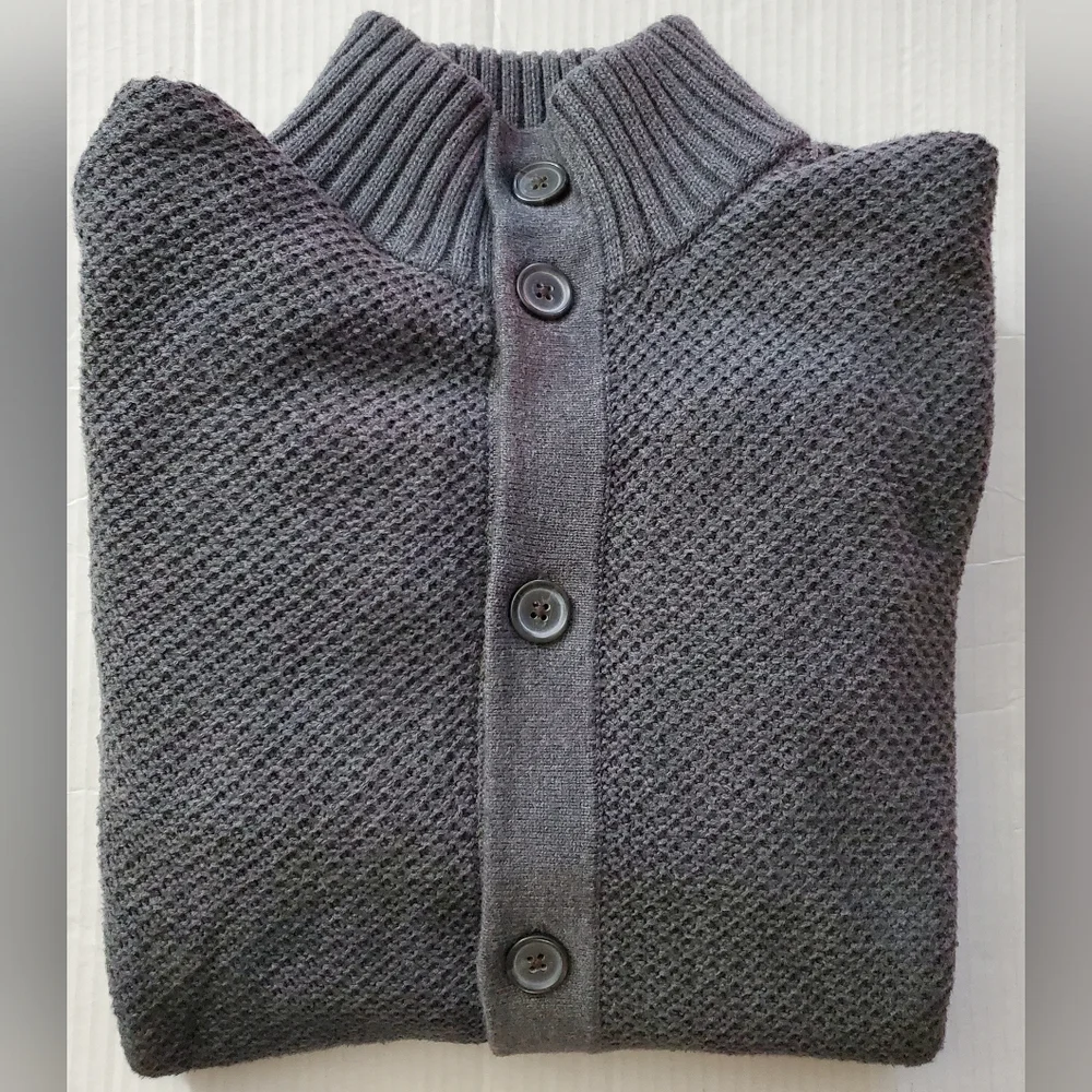 Banana Republic Men's Grey Mock Collar Cardigan Knit Sweater‎ Size XL
